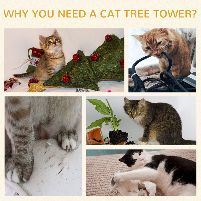 Pawhut Cat Condo 3 Story Three Holes With Sisal Seaweed Scratching Cover Surface, Cat Tower For Indoor Cats, 15\" X 28\", Khaki And Brown