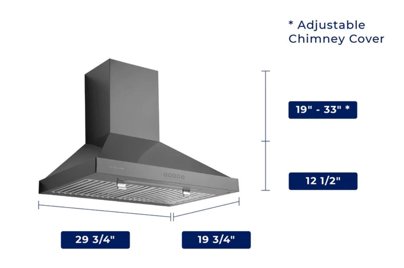 Hauslane 30\" Wall Mount Black Stainless Steel Range Hood - WM-590BSS-30