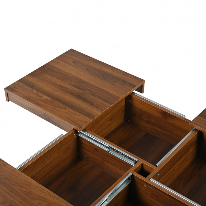 Jack 39.4\" Square Engineered Wood Coffee Table With Sliding Top Storage, Walnut