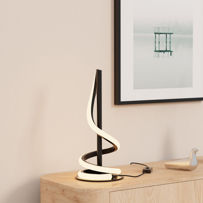 16\" Matte Black Sculptural Curved LED Table Lamp 