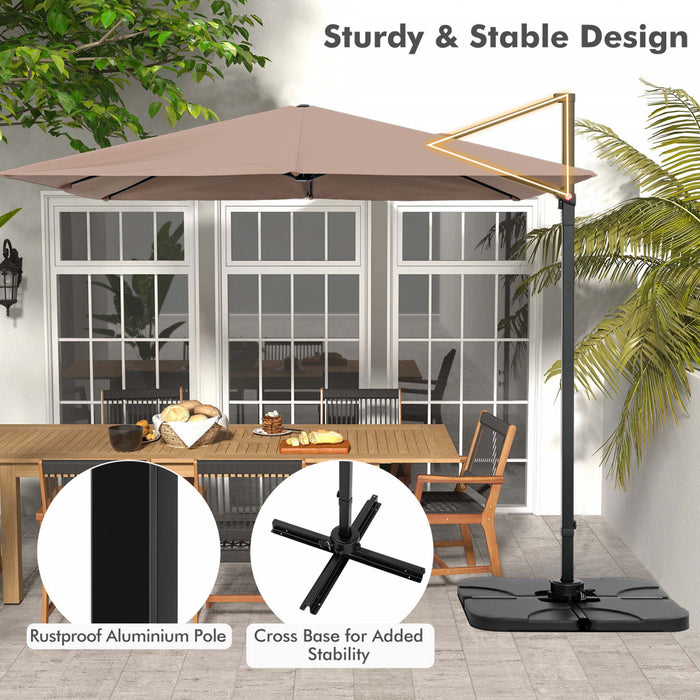 Costway Patio 9.5FT Square Cantilever Offset Hanging Umbrella 2-Tier 360° Outdoor Coffee