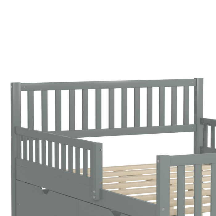 Emma Wood Platform Bed with Guardrails and Storage Drawers,Full Size - Grey