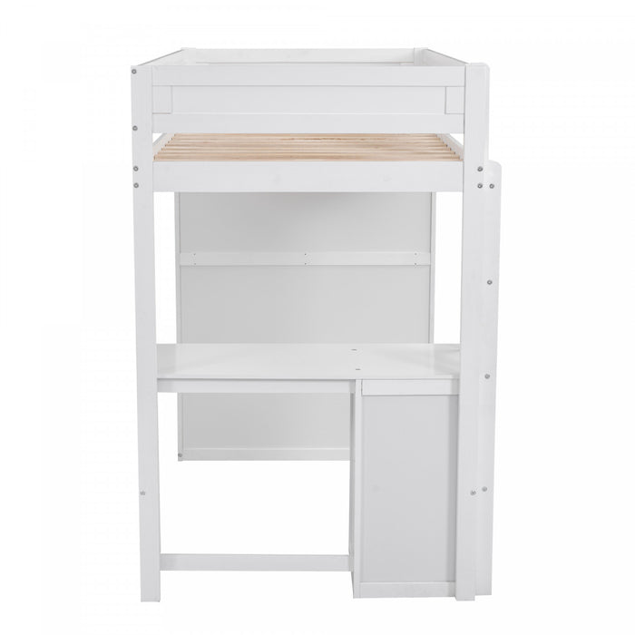 Jeffrey Solid Wood Loft Bed With Wardrobe, Desk And Drawers, Twin Size,white