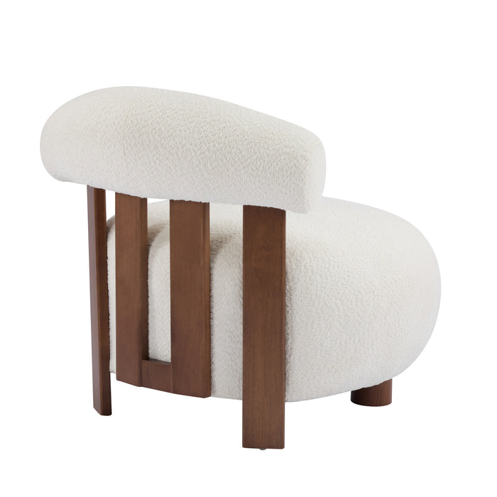 Nube Modern Boucle Accent Chair with Curved Backrest and Four-Leg Design, Off White, Walnut