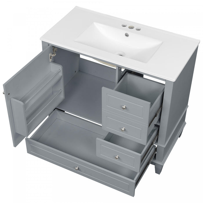Fanny 36\" Bathroom Vanity with Ceramic Sink and Soft-Close Hinges, Grey