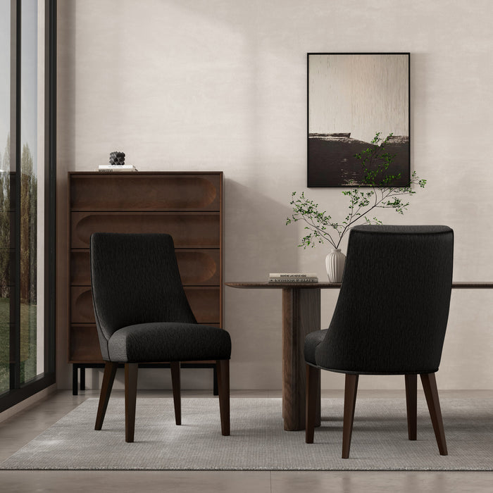 Beever Modern Chenille Wood Dining Chair in Black - Set of 2