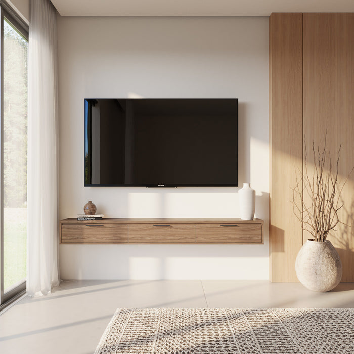 Nordika Slim 72\" Wall-Mounted TV Stand with 3 Storage Cabinets - Light Walnut