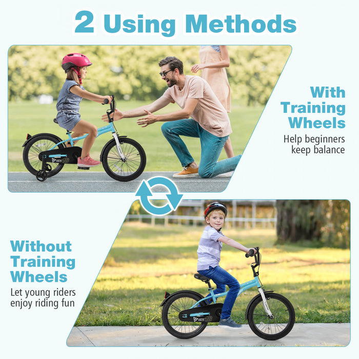 Costway 18\" Kids Bike For 4-8 Years Old Boys & Girls With Adjustable Seat Handbrake Reflectors Blue
