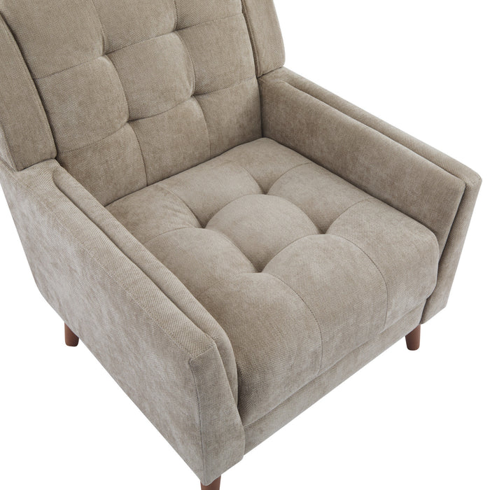 Midway Mid-Century Modern Armchair with Tufted Waffle Stitch, Light Brown, Walnut