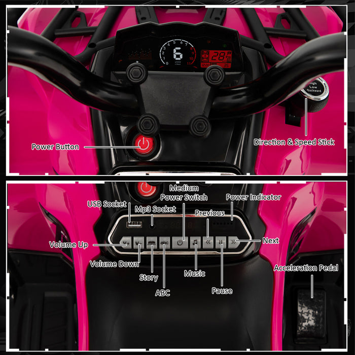 Costway 12v Kids Ride On Atv Electric 4-wheeler Quad 2 Speeds W/ Mp3 & Headlights Pink