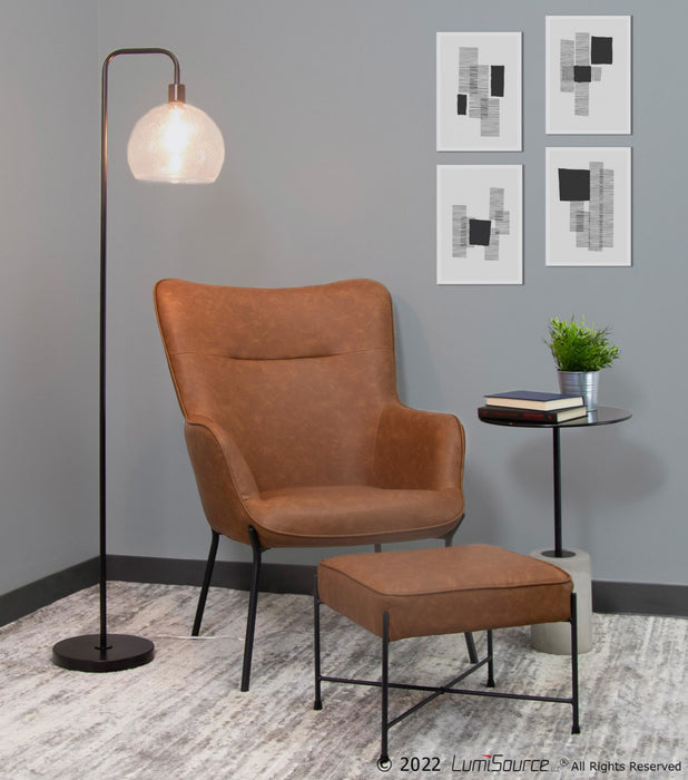 LumiSource Izzy 2-Piece Faux Leather Industrial Accent Lounge Chair and Ottoman - Camel