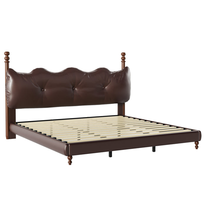 Emma Faux Leather Platform Bed Frame with Headboard,King Size,Dark Brown King Bed