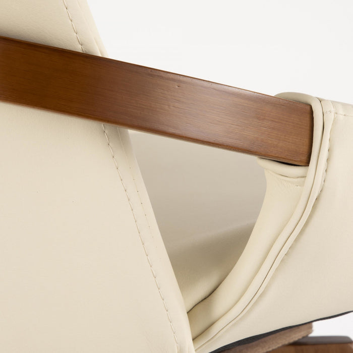 LumiSource Cosmo Faux Leather Mid-Century Modern Counter-Height Stool - Walnut/Cream