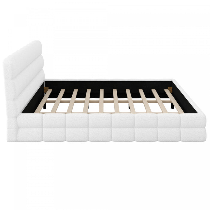 Emma Modern Upholstered Platform Bed with Comfortable Solid Wood,King Size,White King Bed