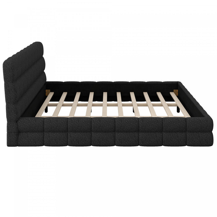 Emma Modern Upholstered Platform Bed with Comfortable Solid Wood,King Size,Black King Bed