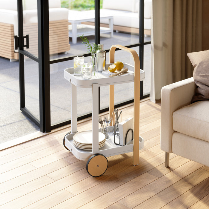 Umbra Modern Bellwood Steel Bar & Storage Cart - White and Natural