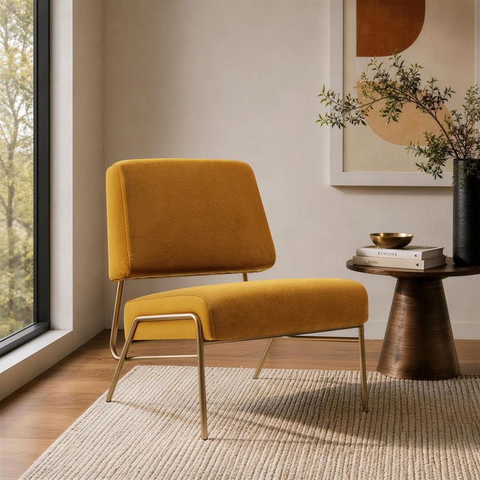Serenity Contemporary Modern Metal Upholstered Lounge Chair in Mustard