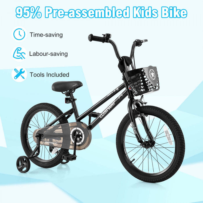 Costway 16\" Kid's Bike With Training Wheels Adjustable Handlebar & Seat Handbrake Black