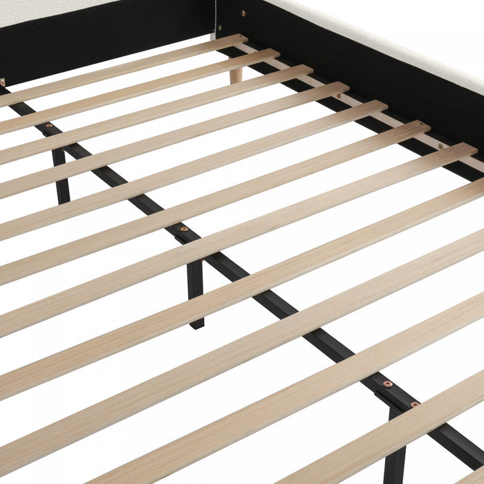 Jeffrey Upholstered Bed with Boucle Wingback Headboard,Queen Size - White