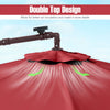 Costway Patio 10FT Hanging Offset Umbrella 32 LED Lights Sand Bag Outdoor Cross Base Wine