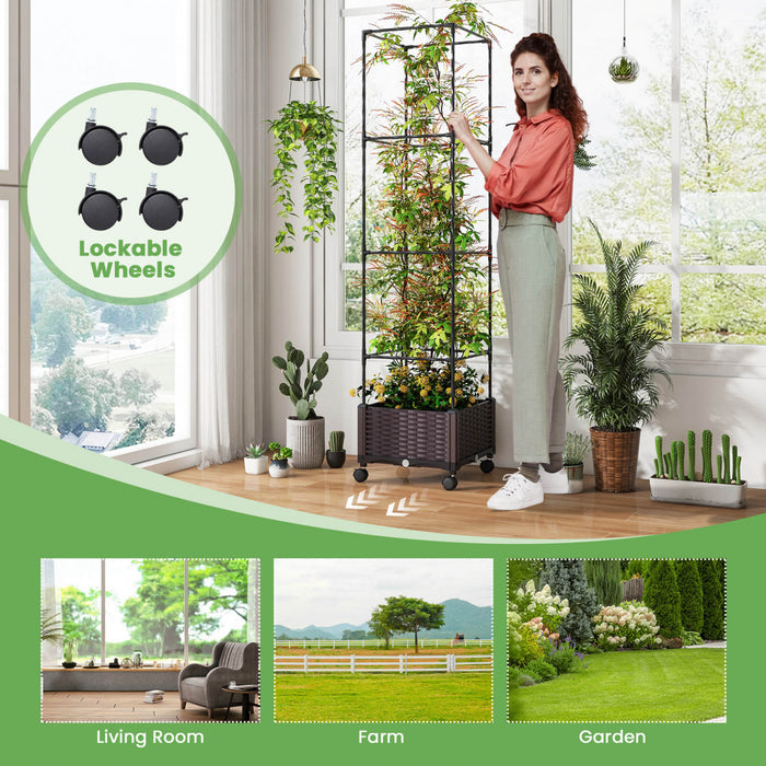 Costway 2 Pcs 67\" Planter Raised Garden Bed With Planter Box &trellis Adjustable Height