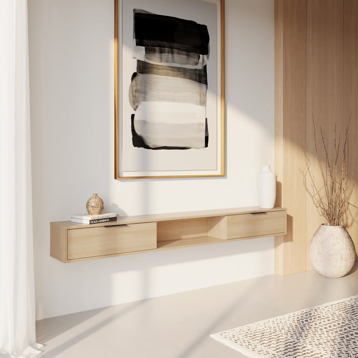 Nordika Slim 72\" Wall-Mounted TV Stand with 2 Storage Cabinets - Natural Blonde Oak