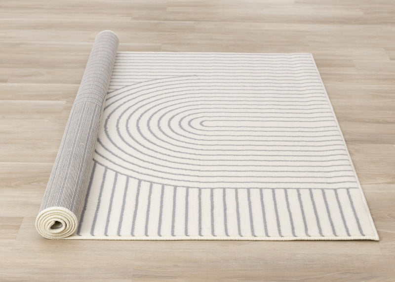 Forte White Grey Curved Arches Indoor Area Rug - 6'7\" x 9'6\"