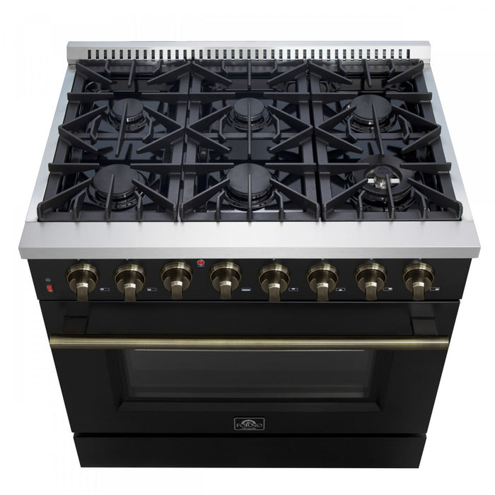 Forno Galiano 36\" Dual Fuel Gas Range, Black, 5.36 cu.ft. - FFSGS6156-36BLK
