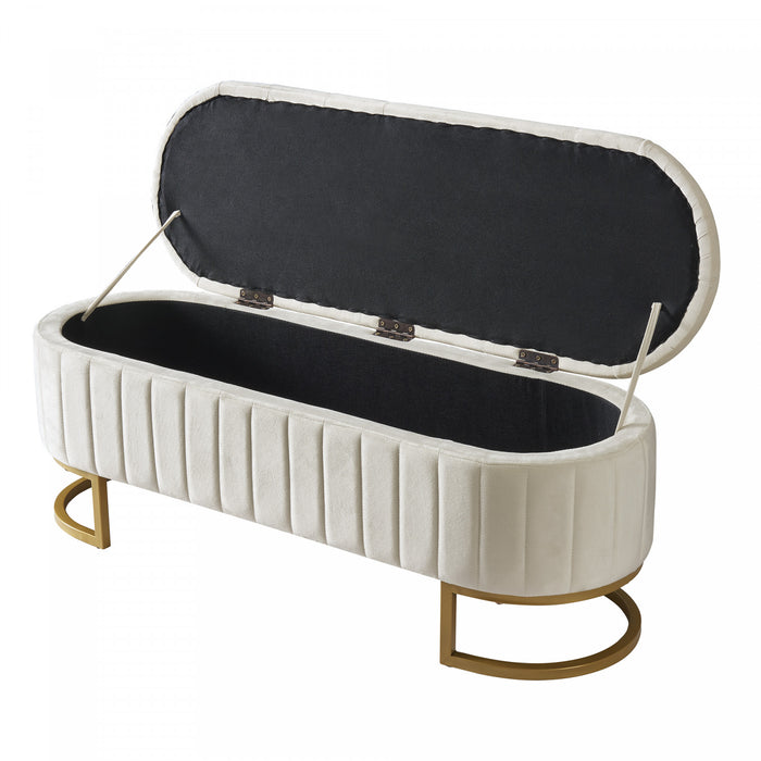 Amelia Elegant Velvet Button-Tufted Storage Bench with Metal Legs,Beige
