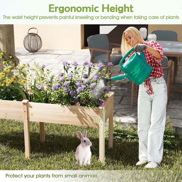Costway Outdoor Raised Garden Bed With Legs 73x23x30in Wood Planter Box With Divider Panel Beige