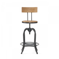 Milo Barstool With Adjustable Height, Fir Wood Seat, Metal Frame - Natural 