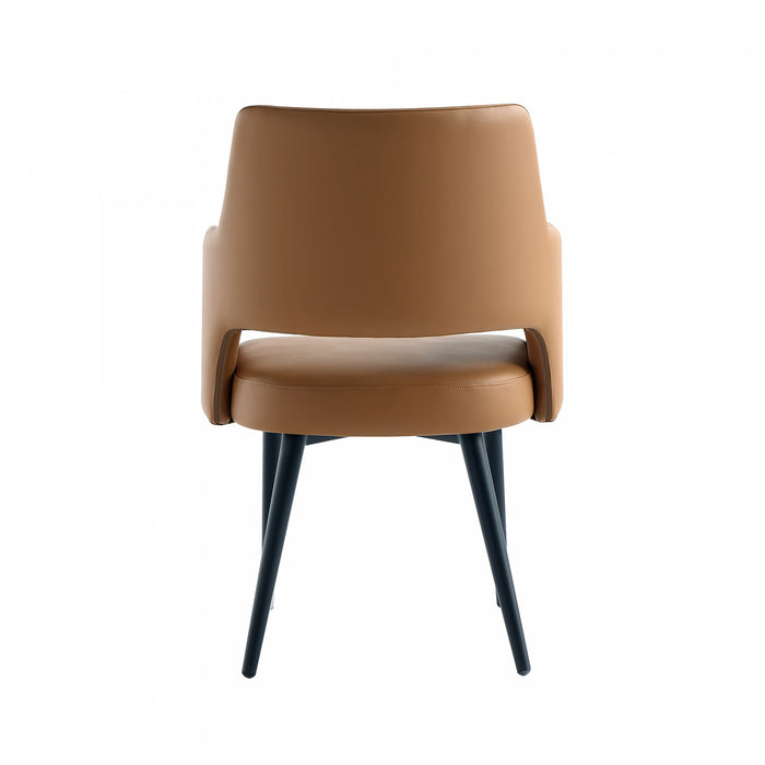 Tremont Modern Vegan Leather Metal Armchair in Saddle - Set of 2