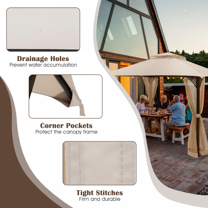 10' X 12' Patio Gazebo Replacement Top Cover 2-tier Canopy Cpai-84 Outdoor Beige