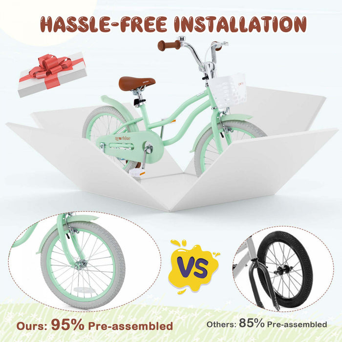 Costway 18\" Kids Bike Toddler Bicycle With Training Wheel Kickstand For 4-8 Years Green