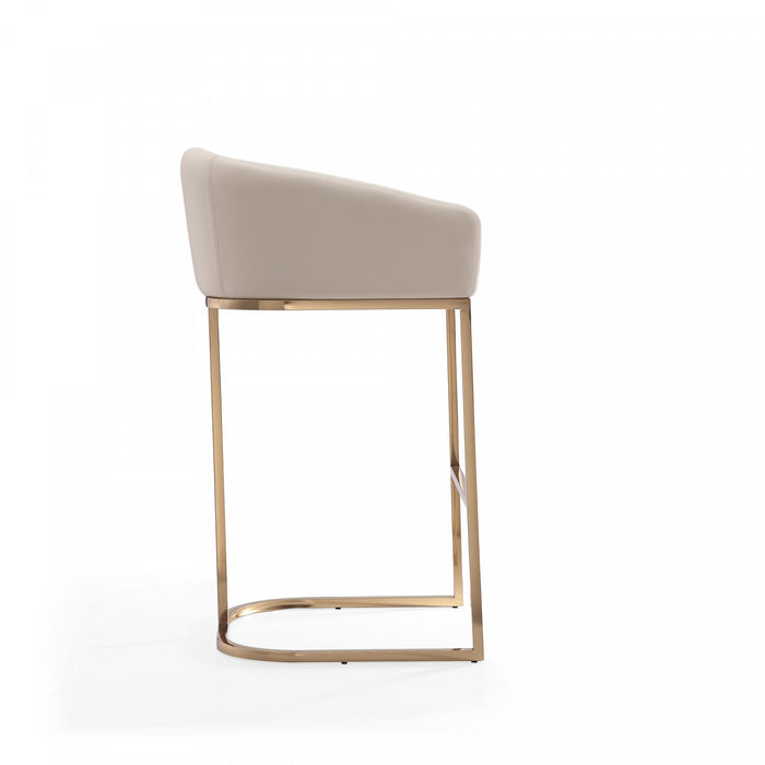 Louvre Mid-Century Modern Metal Upholstered Barstool in Cream - Set of 2