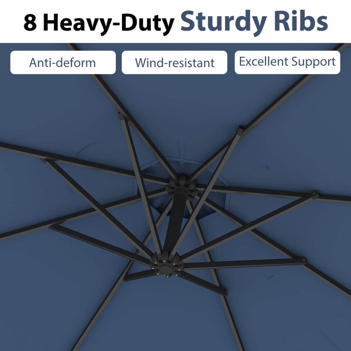 Costway 10FT Patio Offset Hanging Umbrella Easy Tilt Adjustment 8 Ribs Backyard Blue