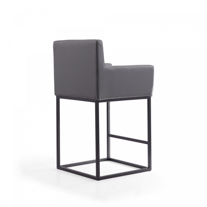 Ambassador Mid-Century Modern Metal Upholstered Counter Stool in Gray - Set of 2 Bar Stool