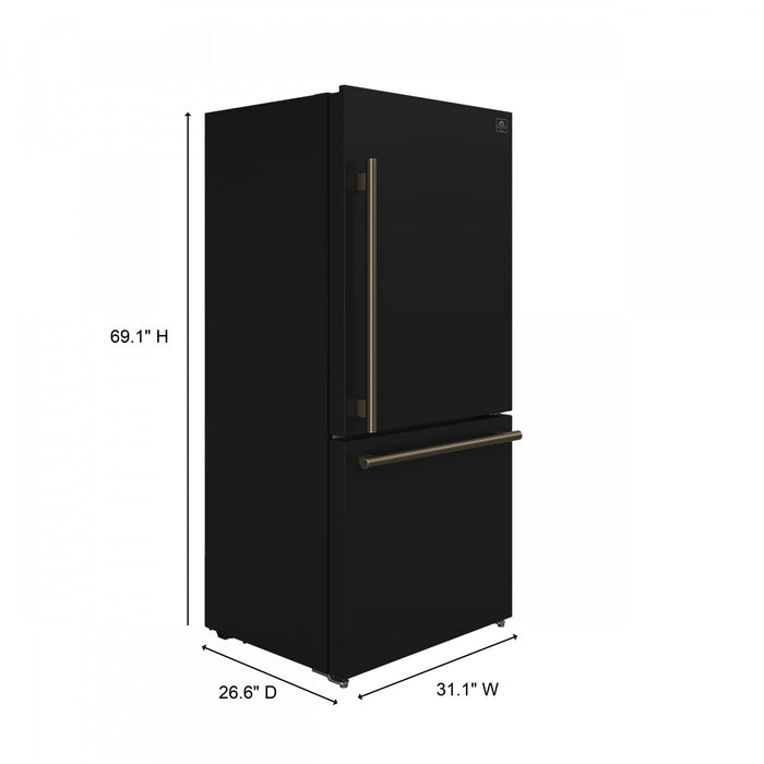Forno Milano Espresso 31 Inch Bottom Freezer, Black, 17.2 cu.ft. - FFFFD1785-31BLK