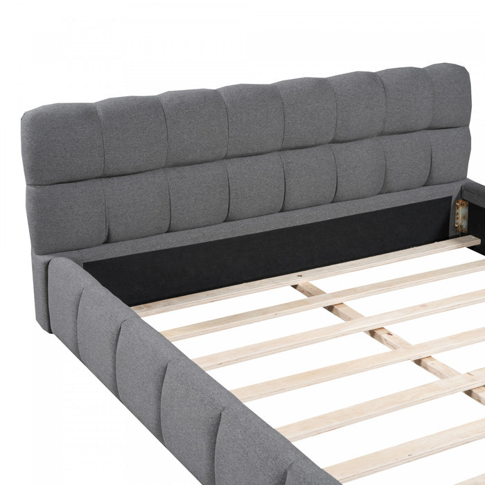 Jessica Upholstered Platform Bed with Comfortable Linen Fabric and Sturdy Frame,Queen Size,Gray Queen Bed