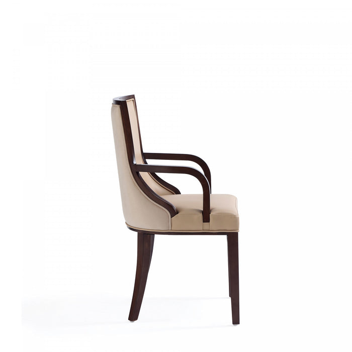 Grand Traditional Wood Upholstered Armchair in Tan - Set of 2 Dining Chair