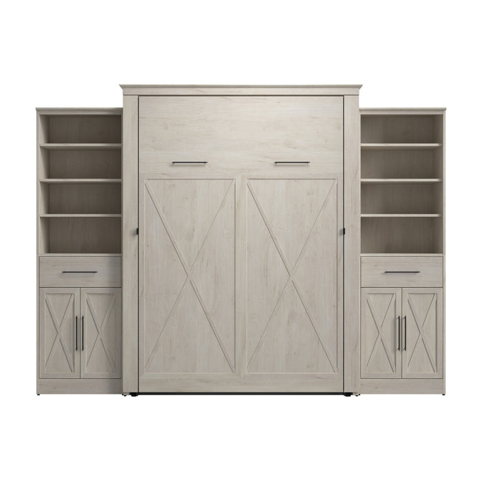 Bestar Key West Queen Murphy Bed & Closet Organizers with Doors & Drawers (119 W) - Linen White Oak
