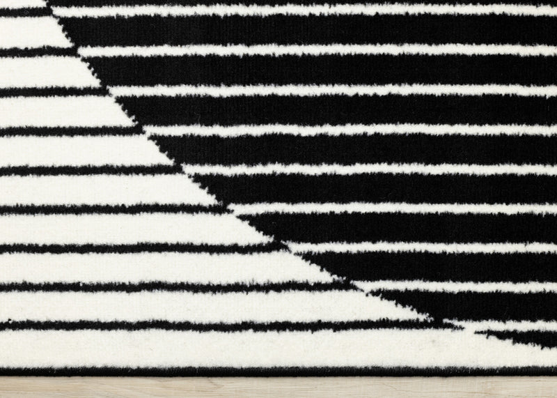Florence Black White Stripes and Hollow Circle Modern Design, 4'7\" x 6'7\" Indoor Area Rug