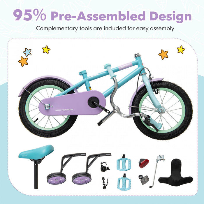 Costway 18\" Kids Bike With Adjustable Saddle Handlebar Removable Training Wheels Handbrake Blue