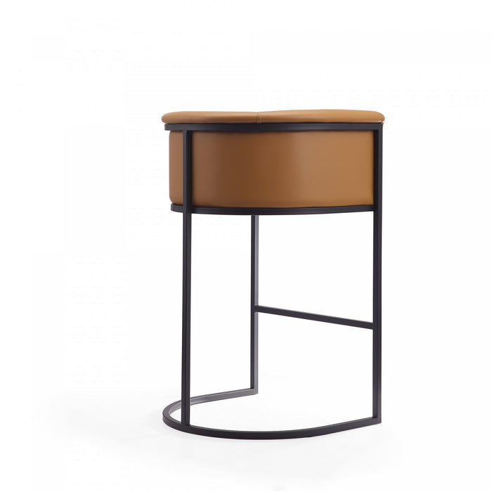 Cosmopolitan Mid-Century Modern Metal Upholstered Barstool in Camel - Set of 2 Bar Stool