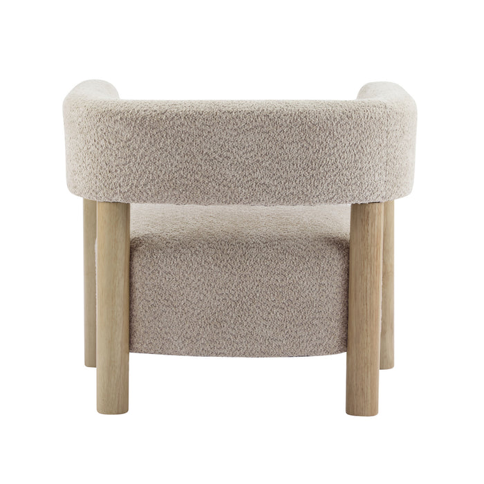 Evelyn Accent Arm Chair with Comfortable Seating and Boucle Upholstery,Natural Wood Accent Chair