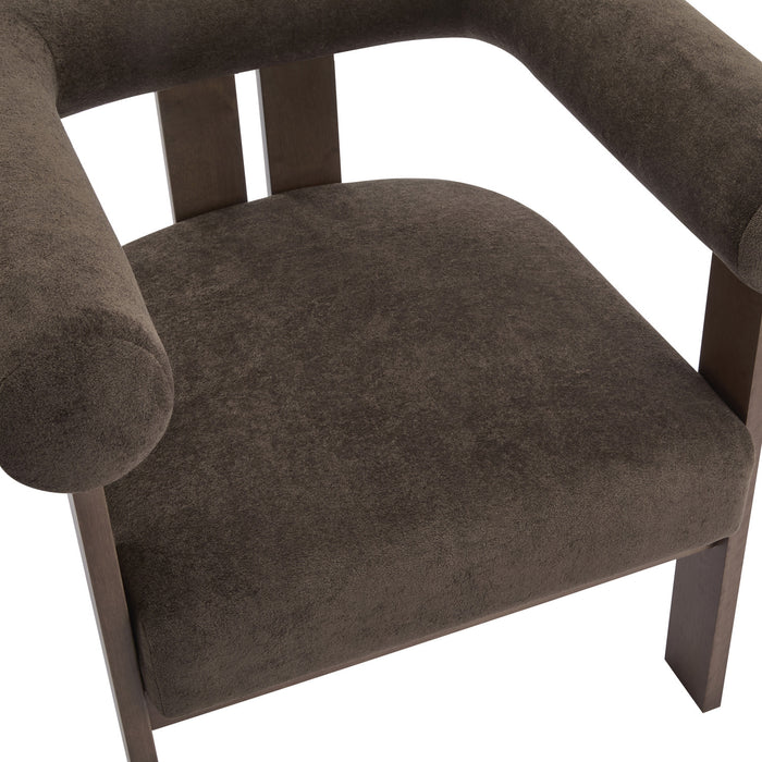 Crest Modern Upholstered Round Arm Accent Chair with Three-Leg Design, Dark Brown, Walnut