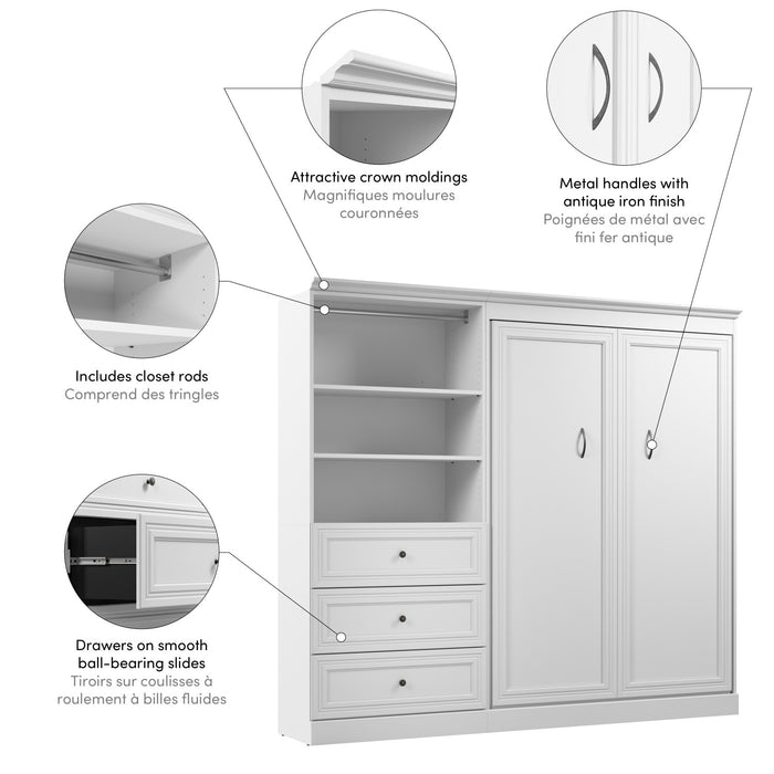 Bestar Versatile Full Murphy Bed Closet Organizer with Drawers (95 W) - White