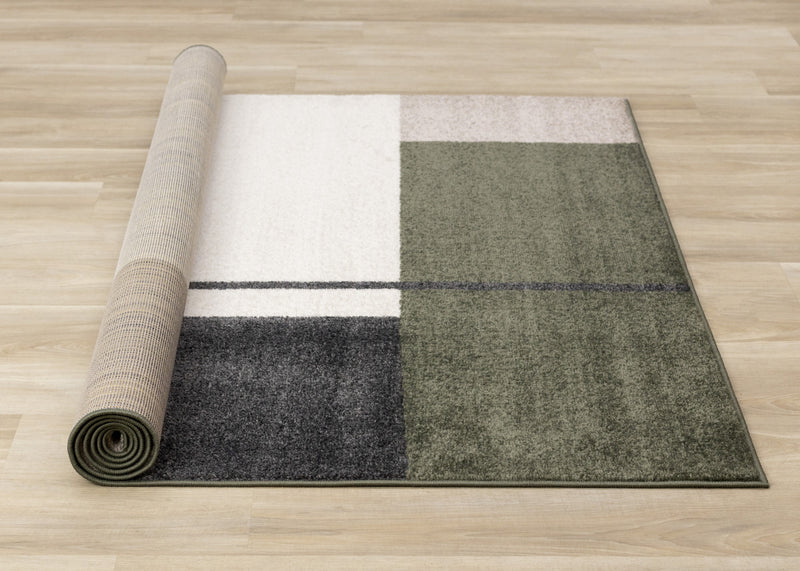 Marley Geometric Modern Green Grey White Area Rug - 7'10\" x 10'6\"