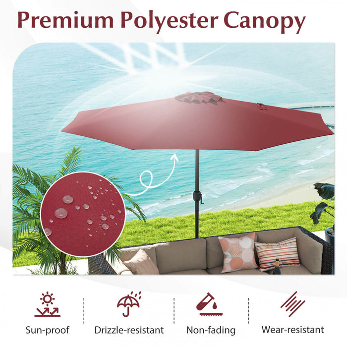 Costway 12 FT Patio Umbrella Outdoor Market Umbrella with Crank Handle 8 Sturdy Ribs Red
