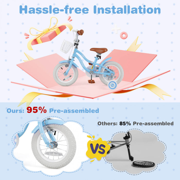 Costway 12\" Kid's Bike For 3-4 Years Old Children Bicycle With Front Handbrake Blue